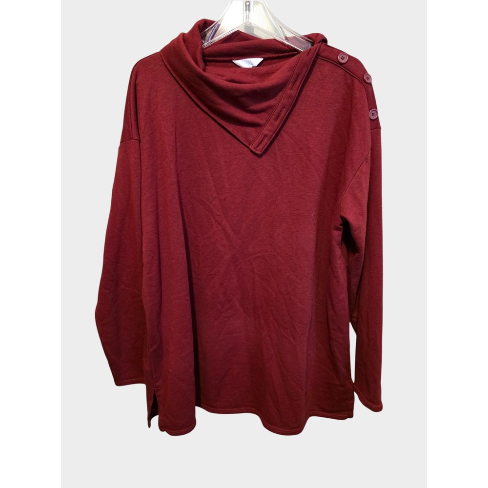 Time &‎ Tru Womens XL Tunic Sweatshirt L/S Wine Shoulder Button Oversized Work